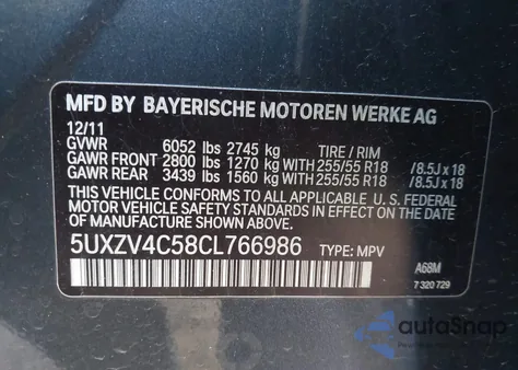 2012 BMW X5 xDrive35I/xDrive35I Premium/xDrive35I Sport Activity from USA, damaged, VIN 5UXZV4C58CL766986